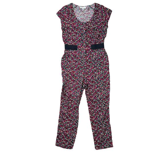 French Connection | Sz. 10 Black w/ Pink Floral Scoop Neck Relaxed Fit Jumpsuit - Picture 1 of 12